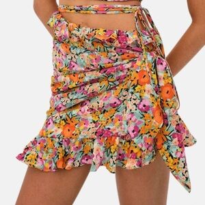 For Love And Lemons Floral Mini Skirt in Orange, Pink, Mint